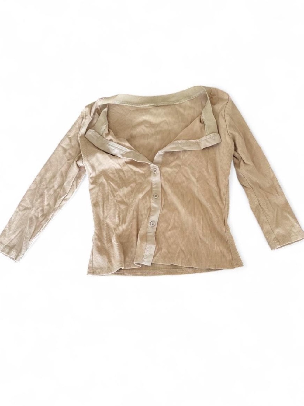Light Beige Button-Front Women's 3/4 long sleeve Top